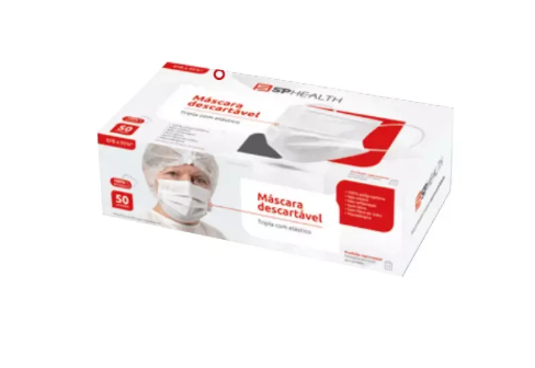 Máscara Descartável Tripla com Elástico Branca - SP Health